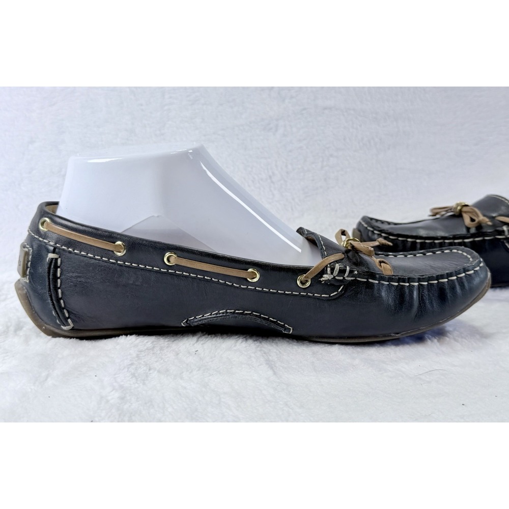 Clarks Artisan Dunbar Racer Navy Blue Leather Driving Loafers 8.5 Wide‎ Bow VTG - Picture 4 of 8